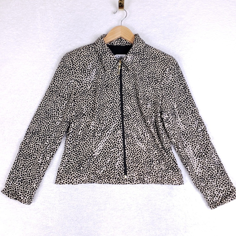 VTG Joseph Ribkoff Trends Leopard Print Zip Jacket Made in Canada S Retro Glam